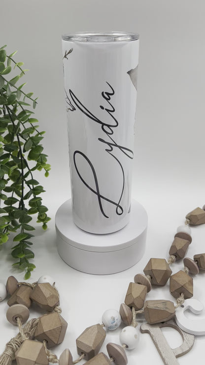 Navy and Rose Gold Floral with Name - 20 oz Tumbler