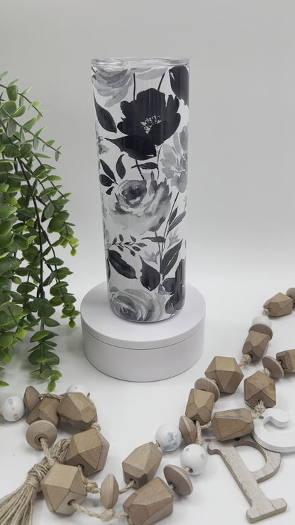 Black & White Floral - 20 oz Tumbler