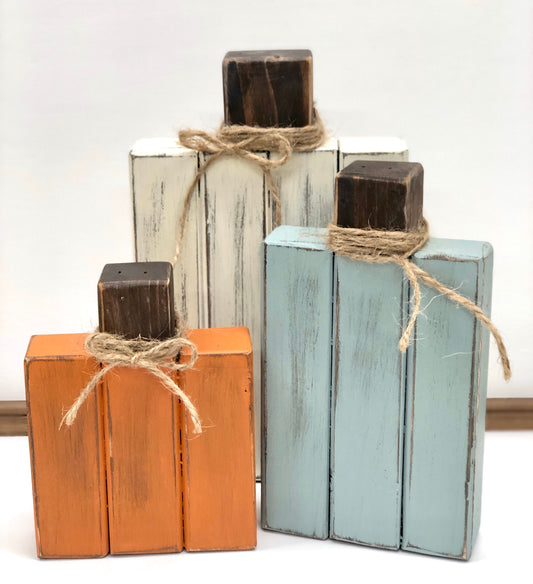 Rustic Faux Wood Pumpkins | Set Of Three