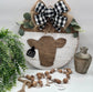 Cow Head (Stained) with Hello Tag - Buffalo Plaid - 18” Kona Door Hanger