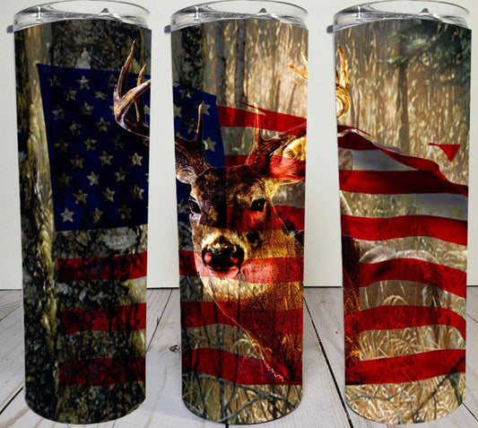 Deer American Flag - 20 oz Tumbler