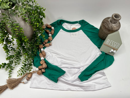 Small - Green 3/4 Sleeved Baseball Tee Bella Canvas