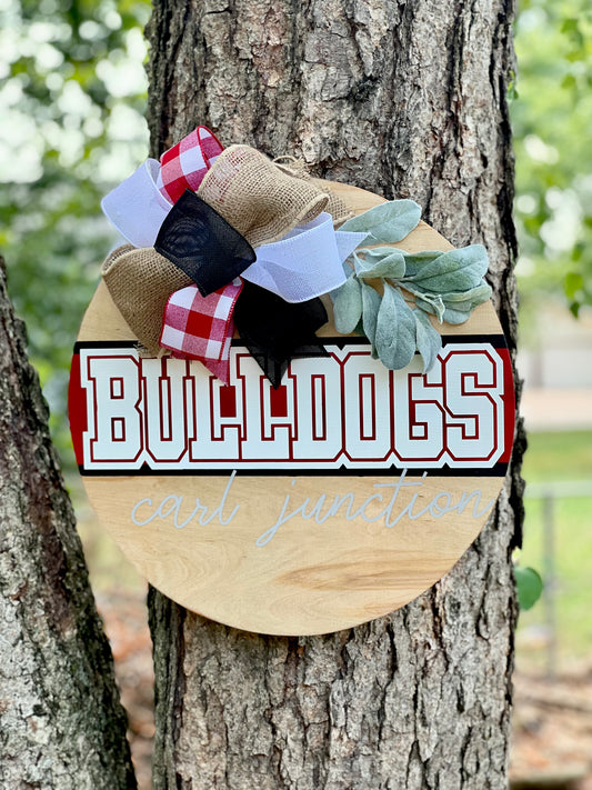 Carl Junction Bulldogs - 18” Natural Door Hanger