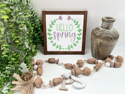 Hello Spring Wreath - Wood Sign
