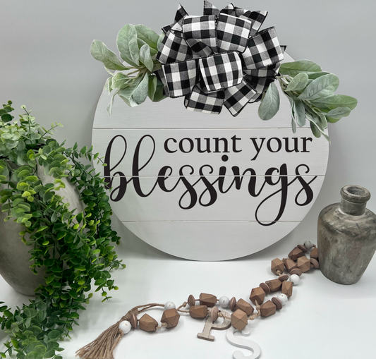 Count Your Blessings - 18” Faux Pallet White Door Hanger