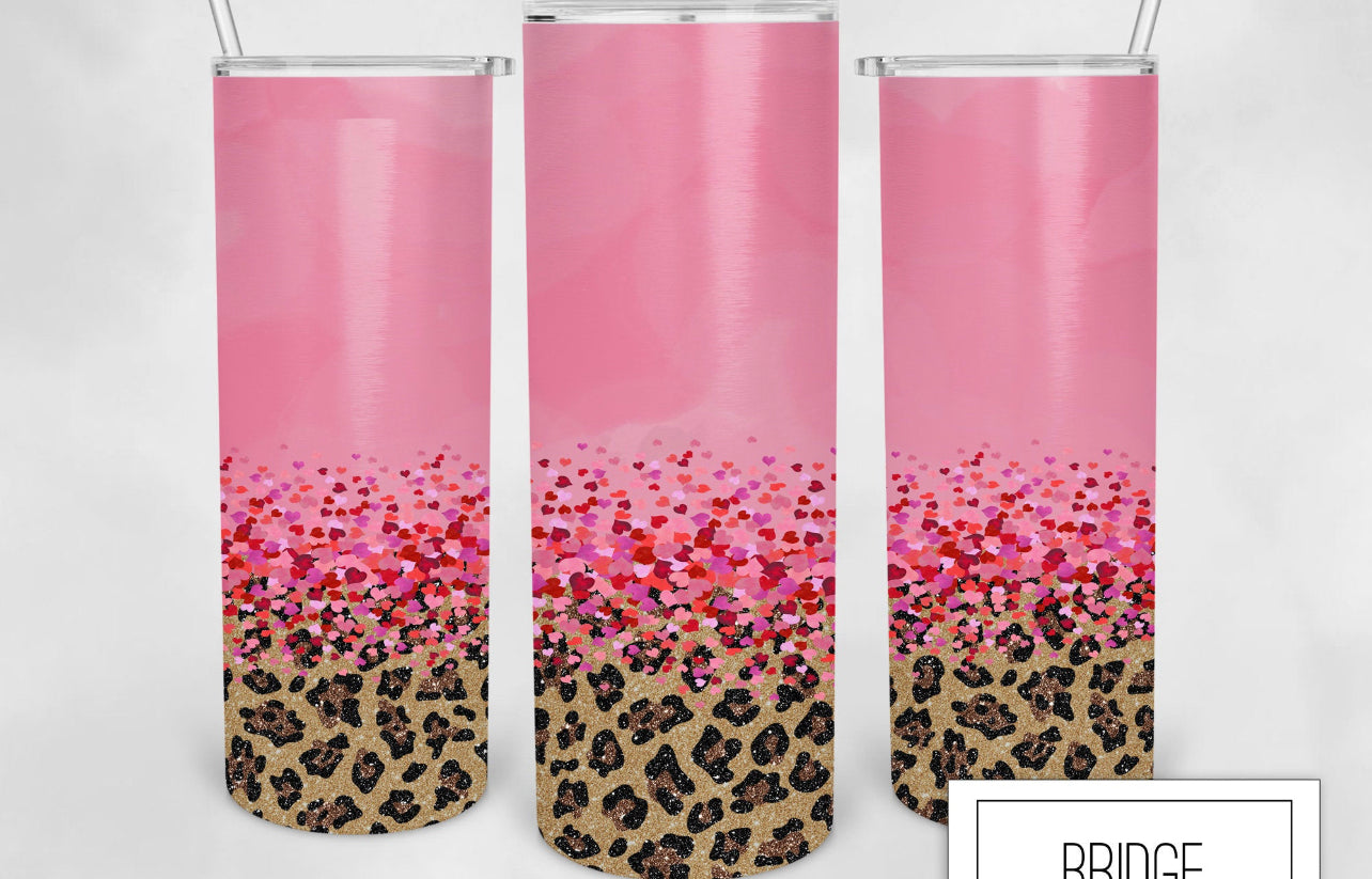 Pink Leopard Heart Glitter - 20 oz Tumbler