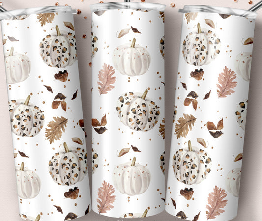 White Pumpkin Fall Leaves - 20 oz Tumbler