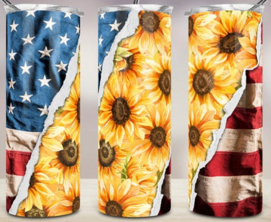 Sunflower American Flag - 20 oz Tumbler