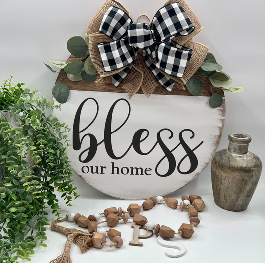Bless Our Home - 18” E. Amer. Rustic White Door Hanger