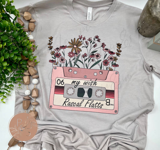 My Wish Floral Cassette Tape - Custom Tee
